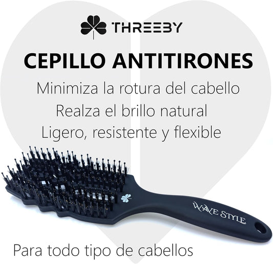 Cepillo De Pelo Antitirones - Para Todo Tipo De Cabellos - Peine Desenredante Antitirones - Cerdas Jabalí Y Nylon Para Un Brillo Natural - Cabello Fino, Medio Y Grueso - (NEGRO)